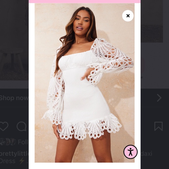 White Lace Sleeve Shirred Bodycon Dress - Picture 1 of 3